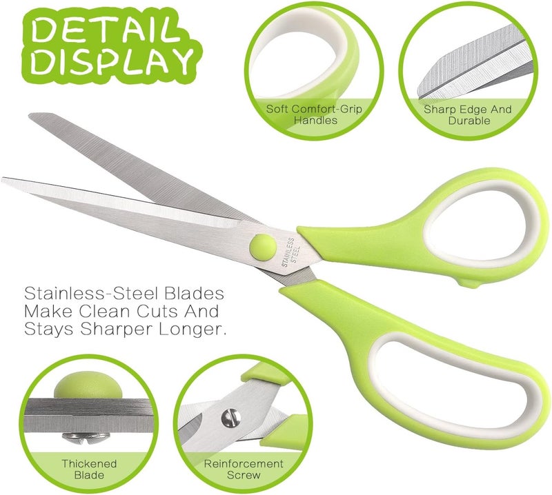 LONGKEY Scissors 8.5 Inch scissors all purpose Bulk Set of 3, Scissors for Office Home School Craft Supplies, Soft Comfort-Grip Right/Left Hand, Viridian, Vivid Green, Pink - Image 3